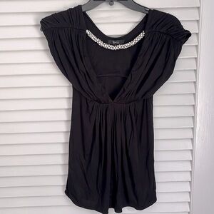 Y2K Vintage Sky Babydoll Shirt Heavyweight Crystal Necklace Detail